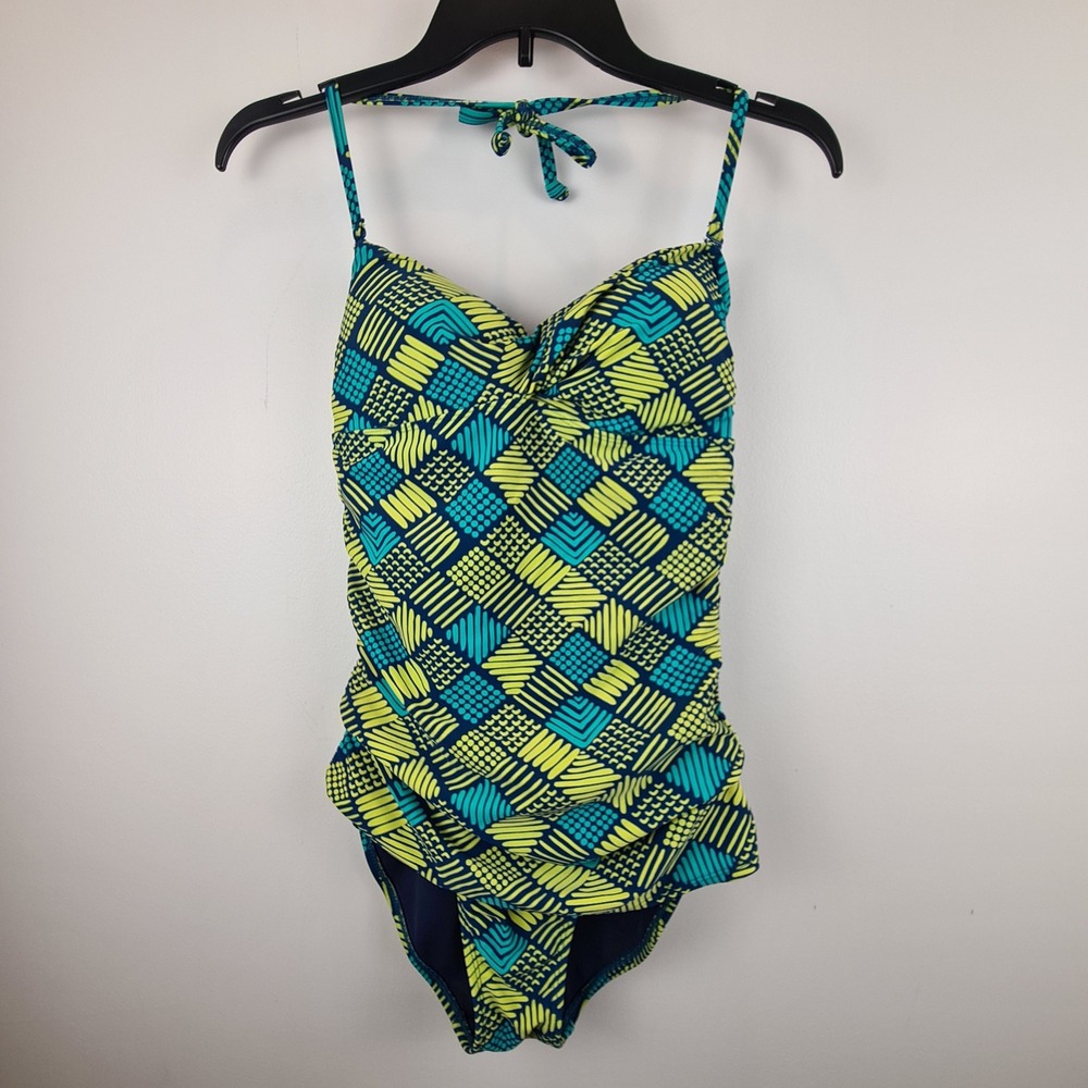 Old Navy Womens Blue Geometric Twist S Swimsuit Front Ruched Halter One